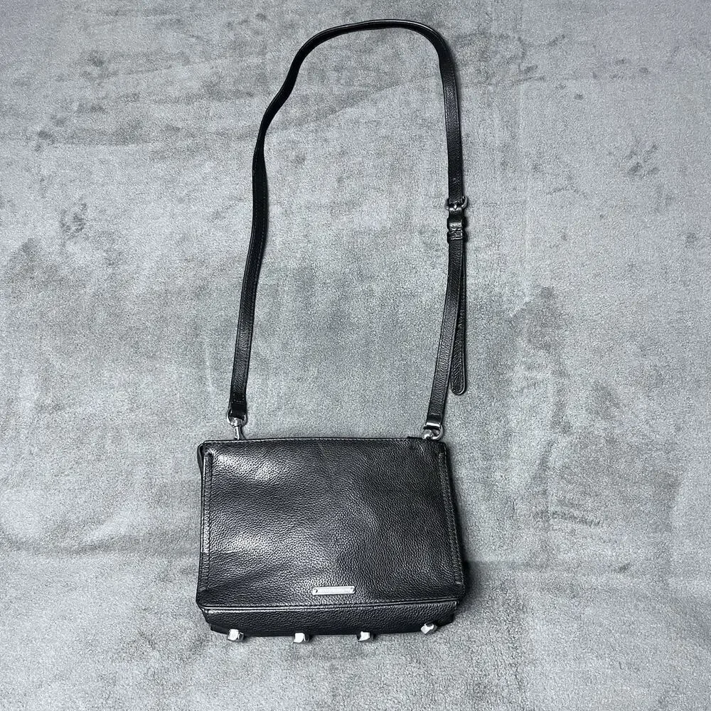 Rebecca Minkoff Regan Black Leather Crossbody Bag Silver Studs 9x6 Classic
